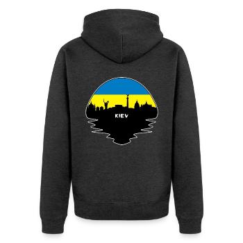 Kiew-Ukraine-Flaggen-Skyline-Schattenbild-Reise - Unisex Premium Bio Zip Hoodie - Anthrazit meliert - Hinten - Nico (187cm)