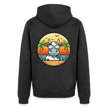 Kuh Lustige Cartoon Sommer Strand Sonnenbrille Aufkleber - Unisex Premium Bio Zip Hoodie - Anthrazit meliert - Hinten - Nico (187cm)