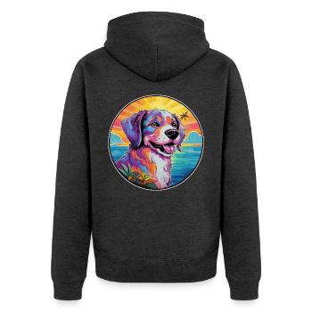Cao de Castro Laboreiro Hunderasse Bunte Karikatur - Unisex Premium Bio Zip Hoodie - Anthrazit meliert - Hinten - Nico (187cm)