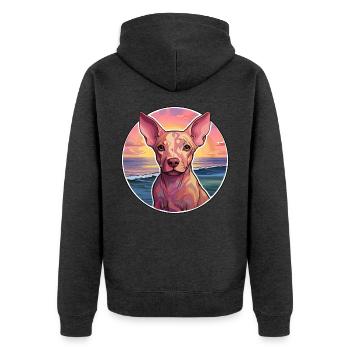 Cirneco Dell Ätna Hunderasse Bunte Karikatur Wasser - Unisex Premium Bio Zip Hoodie - Anthrazit meliert - Hinten - Nico (187cm)