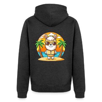 Lama Lustige Cartoon Sommer Strand Sonnenbrille - Unisex Premium Bio Zip Hoodie - Anthrazit meliert - Hinten - Nico (187cm)