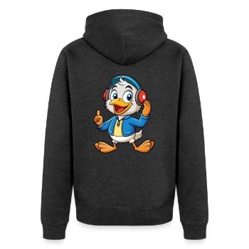 Canard Drôle Dessin Animé Personnage Casque Musique - Veste à capuche bio Premium Unisexe - anthracite chiné - Dos - Nico (187cm)