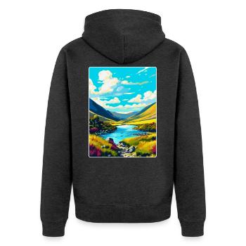Wicklow Mountains Irland Vereinigtes Königreich Vintage Reiseposter - Unisex Premium Bio Zip Hoodie - Anthrazit meliert - Hinten - Nico (187cm)