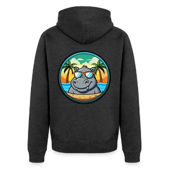 Nilpferd Lustige Cartoon Sommer Strand Sonnenbrille Cool - Unisex Premium Bio Zip Hoodie - Anthrazit meliert - Hinten - Nico (187cm)