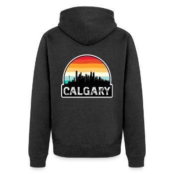 Calgary Kanada Flagge Skyline Reisesouvenir - Unisex Premium Bio Zip Hoodie - Anthrazit meliert - Hinten - Nico (187cm)