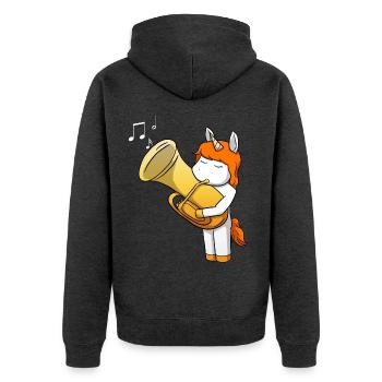 Tuba Einhorn - Unisex Premium Bio Zip Hoodie - Anthrazit meliert - Hinten - Nico (187cm)