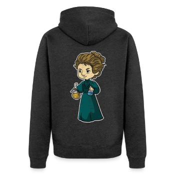 Blitzgescheite Marie Curie Physikerin - Unisex Premium Bio Zip Hoodie - Anthrazit meliert - Hinten - Nico (187cm)