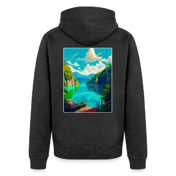Nationalpark Plitvicer Seen Kroatien Reiseplakat - Unisex Premium Bio Zip Hoodie - Anthrazit meliert - Hinten - Nico (187cm)