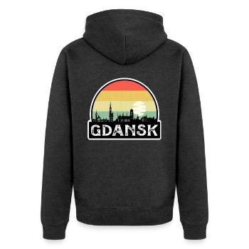 Danzig Polen Flagge Skyline Reisesouvenir - Unisex Premium Bio Zip Hoodie - Anthrazit meliert - Hinten - Nico (187cm)