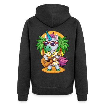 Lustige Einhorn Cartoon Sommer Strand Sonnenbrille - Unisex Premium Bio Zip Hoodie - Anthrazit meliert - Hinten - Nico (187cm)