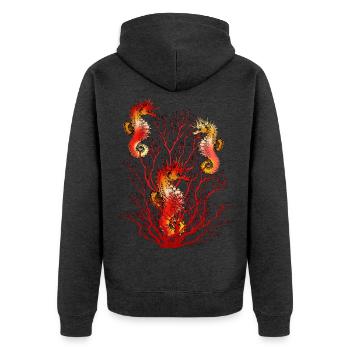 Seepferdchen - Unisex Premium Bio Zip Hoodie - Anthrazit meliert - Hinten - Nico (187cm)