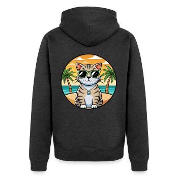 Schottische Falte Kurzhaarkatze Rasse Cartoon Strand - Unisex Premium Bio Zip Hoodie - Anthrazit meliert - Hinten - Nico (187cm)