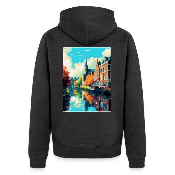 Zwolle Niederlande Vintage Reiseplakat Souvenir - Unisex Premium Bio Zip Hoodie - Anthrazit meliert - Hinten - Nico (187cm)