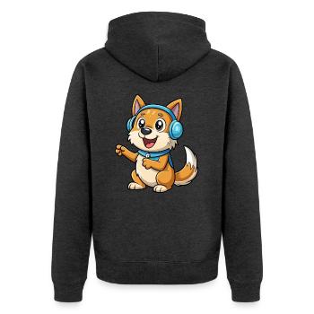Chien Drôle Dessin Animé Personnage Casque Musique - Veste à capuche bio Premium Unisexe - anthracite chiné - Dos - Nico (187cm)