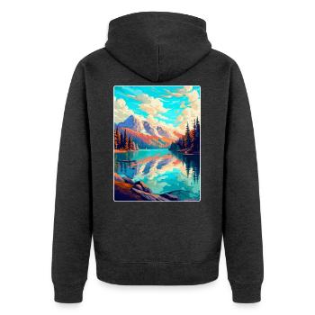 Caumasee Schweiz Vintage Reiseposter WPA Art - Unisex Premium Bio Zip Hoodie - Anthrazit meliert - Hinten - Nico (187cm)