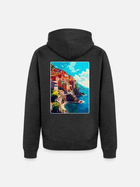 Cinque Terre Italie Affiche de voyage vintage Souvenir - Veste à capuche bio Premium Unisexe - anthracite chiné