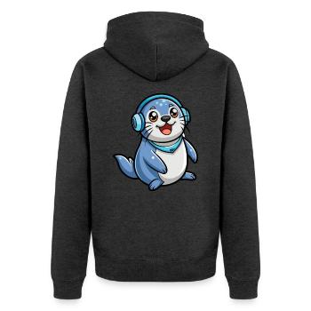 Seal Funny Cartoon Character Headphone Music - Unisex Premium Organic Zip Hoodie - heather anthracite - Back - Nico (187cm)