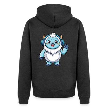 Yeti Lustige Zeichentrickfigur Kopfhörer Musik - Unisex Premium Bio Zip Hoodie - Anthrazit meliert - Hinten - Nico (187cm)
