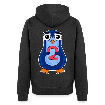 penguin 2 jahre alt - Zwei - Nummer 2 - 2 Klasse - Unisex Premium Bio Zip Hoodie - Anthrazit meliert - Hinten - Nico (187cm)