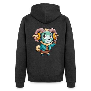 Ram Lustige Zeichentrickfigur Kopfhörer Musik - Unisex Premium Bio Zip Hoodie - Anthrazit meliert - Hinten - Nico (187cm)