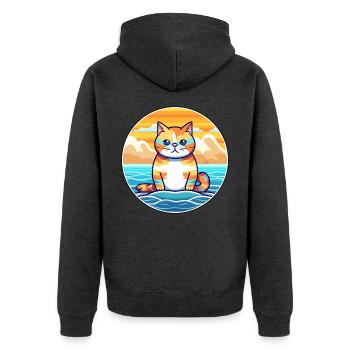 Katze Aquarell Karikatur Kawaii Clipart Tier - Unisex Premium Bio Zip Hoodie - Anthrazit meliert - Hinten - Nico (187cm)