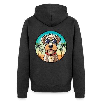 Weich beschichtete Wheaten Terrier Hunderasse Karikatur - Unisex Premium Bio Zip Hoodie - Anthrazit meliert - Hinten - Nico (187cm)
