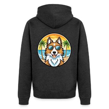 Scotch Collie Hunderasse Cartoon Sonnenbrille Strand - Unisex Premium Bio Zip Hoodie - Anthrazit meliert - Hinten - Nico (187cm)