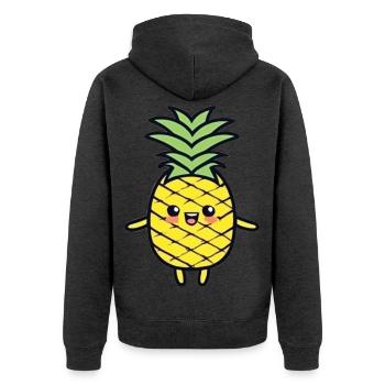 Fröhliche Ananas Cartoon-Charme - Unisex Premium Bio Zip Hoodie - Anthrazit meliert - Hinten - Nico (187cm)