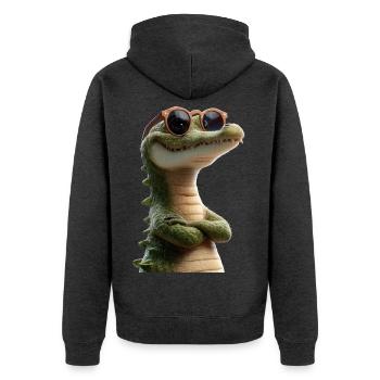 Krokodil Alligator Reptilien Kroko Liebe Krokodile - Unisex Premium Bio Zip Hoodie - Anthrazit meliert - Hinten - Nico (187cm)