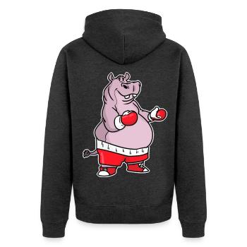 Schlagfertiges Nilpferd Boxring - Unisex Premium Bio Zip Hoodie - Anthrazit meliert - Hinten - Nico (187cm)
