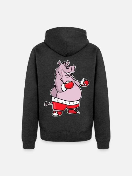 Schlagfertiges Nilpferd Boxring - Unisex Premium Bio Zip Hoodie - Anthrazit meliert