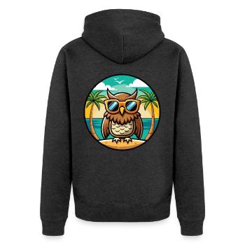 Eule Lustige Cartoon Sommer Strand Sonnenbrille Aufkleber - Unisex Premium Bio Zip Hoodie - Anthrazit meliert - Hinten - Nico (187cm)