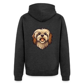 Lowchen Kleiner Löwe Hunderasse Cartoon Kawaii Illus - Unisex Premium Bio Zip Hoodie - Anthrazit meliert - Hinten - Nico (187cm)