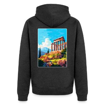 Antikes Korinth Griechenland Vintage Reiseposter WPA - Unisex Premium Bio Zip Hoodie - Anthrazit meliert - Hinten - Nico (187cm)