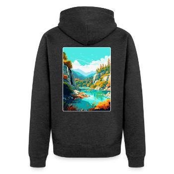 Peneda Geres Nationalpark Portugal Reiseplakat - Unisex Premium Bio Zip Hoodie - Anthrazit meliert - Hinten - Nico (187cm)