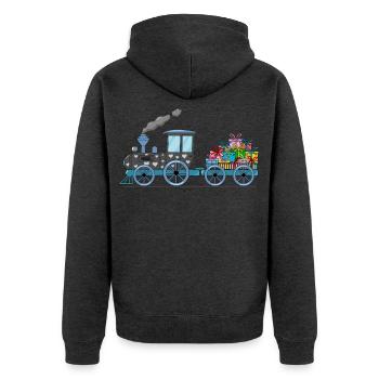 Kinderzug Eisenbahn mit Anhäger - Unisex Premium Bio Zip Hoodie - Anthrazit meliert - Hinten - Nico (187cm)