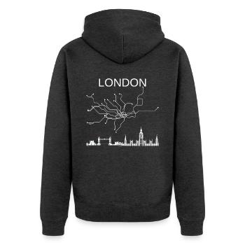 LONDON City - Unisex Premium Bio Zip Hoodie - Anthrazit meliert - Hinten - Nico (187cm)