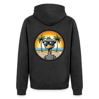 Straußen, Lustig, Cartoon, Sommer, Strand, Sonnenbrille, Cool - Unisex Premium Bio Zip Hoodie - Anthrazit meliert - Hinten - Nico (187cm)