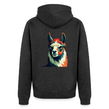 Lama Zeichentrickfigur Buntes Haustier Tier - Unisex Premium Bio Zip Hoodie - Anthrazit meliert - Hinten - Nico (187cm)