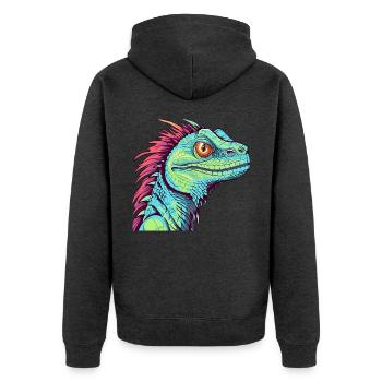 Basilisk Buntes Aquarell Cartoon Kawaii Tier - Unisex Premium Bio Zip Hoodie - Anthrazit meliert - Hinten - Nico (187cm)