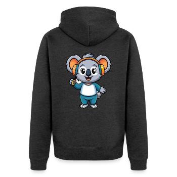 Koala Lustige Cartoon Figur Kopfhörer Musik - Unisex Premium Bio Zip Hoodie - Anthrazit meliert - Hinten - Nico (187cm)