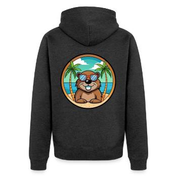 Biber Lustige Cartoon Sommer Strand Sonnenbrille Cool - Unisex Premium Bio Zip Hoodie - Anthrazit meliert - Hinten - Nico (187cm)