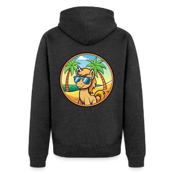Pony Lustige Cartoon Sommer Strand Sonnenbrille Aufkleber - Unisex Premium Bio Zip Hoodie - Anthrazit meliert - Hinten - Nico (187cm)