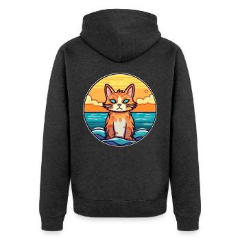 Katze Aquarell Karikatur Kawaii Clipart Tier - Unisex Premium Bio Zip Hoodie - Anthrazit meliert - Hinten - Nico (187cm)