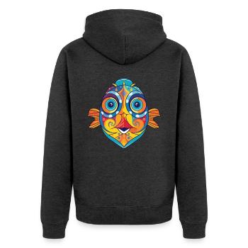 Flunder Fisch Buntes Aquarell Tier Cartoon - Unisex Premium Bio Zip Hoodie - Anthrazit meliert - Hinten - Nico (187cm)