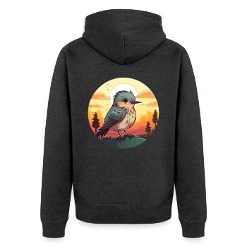 Kuckuck buntes Aquarell Cartoon Kawaii Tier - Unisex Premium Bio Zip Hoodie - Anthrazit meliert - Hinten - Nico (187cm)