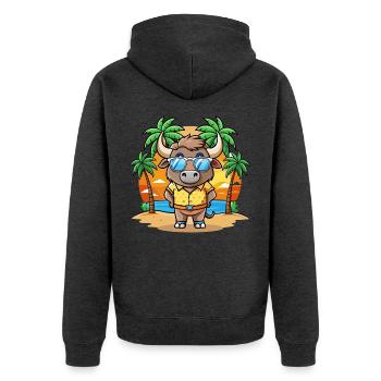 Buffalo Funny Cartoon Summer Beach Sunglasses - Unisex Premium Organic Zip Hoodie - heather anthracite - Back - Nico (187cm)