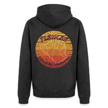 Tlemcen Perle des Maghreb - Unisex Premium Bio Zip Hoodie - Anthrazit meliert - Hinten - Nico (187cm)