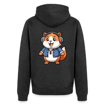 Meerschweinchen Lustige Zeichentrickfigur Kopfhörer Musik - Unisex Premium Bio Zip Hoodie - Anthrazit meliert - Hinten - Nico (187cm)