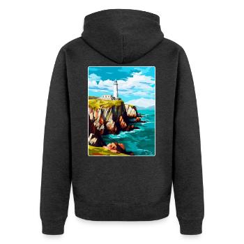 South Stack Cliffs Anglesey Vintage Reiseposter - Unisex Premium Bio Zip Hoodie - Anthrazit meliert - Hinten - Nico (187cm)